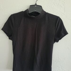 Black Ribbed Turtleneck Tee